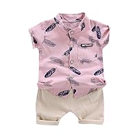 Baby Clothes Boy Short Sleeve Button Down T-shirt Casual Cute Shorts Set Cartoon Print Clothes Set