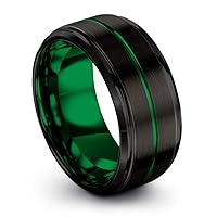 Tungsten Wedding Band Ring 10mm for Men Women Green Red Blue Purple Black Center Line Step Bevel Edge Brushed Polished