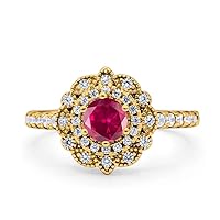 925 Sterling Silver Rings With 6.00 Mm Round Natural Ruby Gemstone Women Gold Plated Silver Jewelry