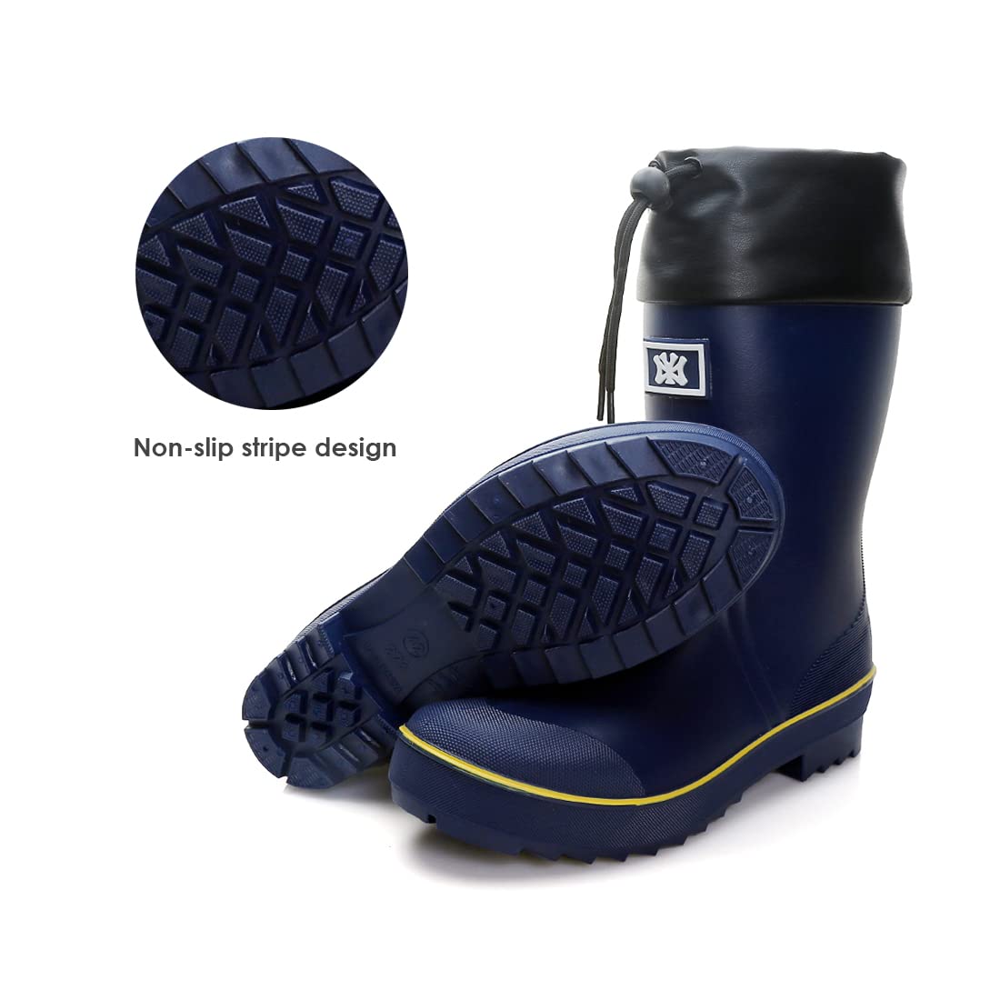 Rain Boots for Men, Waterproof PVC Rubber Boots Mens Garden Boots, Comfort Mid-Calf Lightweight Adjustable Raining Shoes, Elastic Chelsea Ankle Rain Boots Fishing Shoes for Yard Farm Outdoor Work