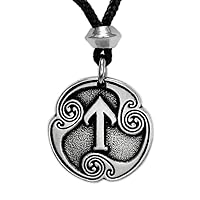Pewter Tir Tiwaz Rune of Victory Pendant Necklace
