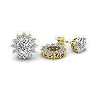 Lab Grown Diamond Womens Halo Flower Ear Stud Jacket (SI1-SI2, G-H) 0.66 ctw 14K Gold