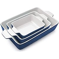 Casserole Dishes, Ceramic Baking Dishes for Oven Lasagna Pan Baking Pan Glaze Bakeware Set for Cooking, Kitchen, Cake Dinner, Banquet and Daily Use - 3PCS (11.6 x 7.8 Inches, Dark Blue)