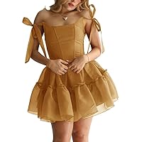 Womens Organza Short Prom Dresses Tie-up Puffy Tiered Homecoming Dresses A Line Formal Evening Party Gowns
