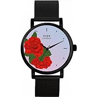 Red Rose Flower Mens Wrist Watch 42mm Case Custom Design