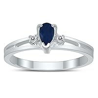 5X3MM Sapphire and Diamond Pear Shaped Open Three Stone Ring in 10K White Gold