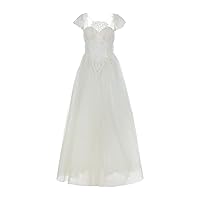 Women's Wedding Sleeveless Crew Neck Long Dress A-line Backless Lace Bridal Gown