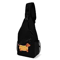 Dachshund in Hot Dog Bun with Mustard Sling Backpack Multipurpose Crossbody Shoulder Bag Printed Chest Bag Travel Hiking Daypack