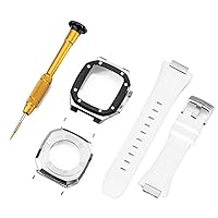 New 41mm 45mm Rubber Strap for Apple Watch DIY 44MM S316L Stainless Steel Case for IWatch Series 7 6 SE 5 4 3 2 Modification Set (Color : D, Size : for iwatch 44MM)