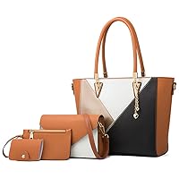 Women Fashion Synthetic Leather Handbags Tote Bag Shoulder Bag Top Handle Satchel Purse Set 4pcs