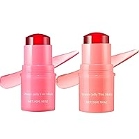 2 PCS Cooling Water Jelly Tint, Milk Jelly Blush, Jelly Tint Jelly Blush Stick, Sheer Lip & Cheek Stain -Creates A Moist Watercolor Effect-1,000+ Swipes Per Stick(Coral+ Red)…