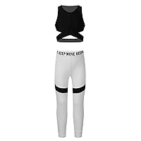 Kids Girls 2 Pieces Dance Sports Workout Outfits Athletic Crop Tops and Leggings Activewear Set Gymnastics Costumes