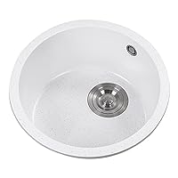 Drop-In Round Single Bowl 304 Stainless Steel Kitchen Sink with Integrated Ledge and Accessories, White Undermount Sink High-end Handmade for Bar Sink or Outdoor Sink