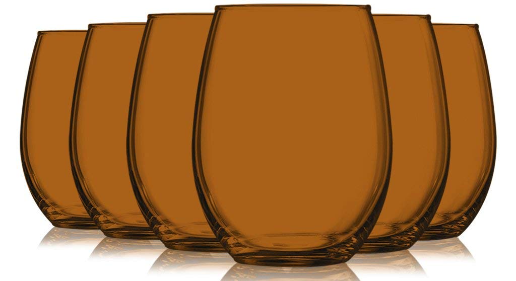Orange Full Accent Stemless 21 oz Wine Glasses - Set of 6 by TableTop King - Additional Vibrant Colors Available