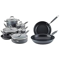 Anolon Advanced Home Hard Anodized Nonstick Pots and Pans/Cookware Set, 11 Piece - Moonstone & Advanced Home Hard-Anodized Nonstick Skillets (2 Piece Set- 10.25-Inch & 12.75-Inch, Moonstone)