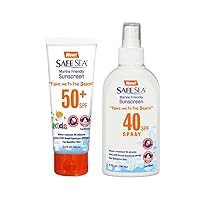Safe Sea SPF50+ Kids 3.4 oz. & SPF40 Spray 4 oz. Sunscreen | For sensitive skin | anti jellyfish and Sea Lice sting protective lotion | Coral reef safe sunscreen