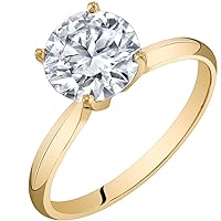 PEORA Solid 14K Yellow Gold 2 Carats Moissanite Engagement Ring for Women, Classic Solitaire, Round Brilliant Cut 8mm, D-E Color, VVS Clarity Sizes 4 to 10