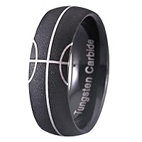 Sporty Basketball Pattern Design Ring - 8mm Width Sand Blasted Tungsten Ring Wedding Band Ring Engagement Anniversary Jewelry