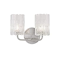 Hudson Valley Lighting 1332-SN Dexter 2 Light Bath Vanity, Satin Nickel Finish with Clear Ribbed Glass,Silver