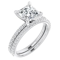 10K Solid White Gold Handmade Engagement Rings 1.5 CT Princess Cut Moissanite Diamond Solitaire Wedding/Bridal Ring Set for Women/Her Propose Ring