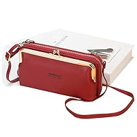 Large-capacity cross-body bag Korean fashion ladies long wallet multi-function mobile phone bag women, dark red