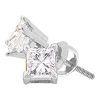 The Diamond Deal 14kt White Gold Unisex Princess Diamond Solitaire Stud Earrings 1/4 Cttw