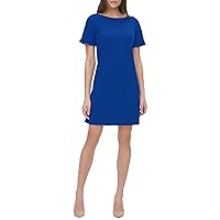 Tommy Hilfiger Women's Pleated Short Sleeve Scuba Dress, Marina Blue