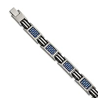 Titanium Fold over Polished With Blue Carbon Fiber and Rubber Bracelet 8.5 Inch Measures 11.5mm Wide Jewelry Gifts for Women