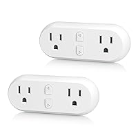 Smart Plug 15A, WiFi&Bluetooth Outlet Extender Dual Socket Plugs Works with Alexa, Google Home Assistant, Remote Control with Timer Function, No Hub Required, ETL Certified, 2.4G WiFi Only, 2-Pack