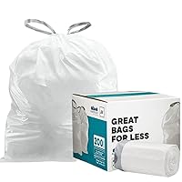 Plasticplace Trash Bags, Compatible with simplehuman Code B (200 Count) White Drawstring Garbage Liners 1.6 Gallon / 6 Liter, 12.5