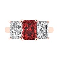 Clara Pucci 4.0ct Emerald Cut 3 Stone Solitaire Genuine Natural Red Garnet Engagement Promise Anniversary Bridal Ring 18K Rose Gold