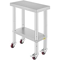 Mophorn Stainless Steel Work Table with Wheels 24 x 12 x 32 Inch Prep Table with 4 Casters Heavy Duty Work Table for Commercial Kitchen Restaurant Business