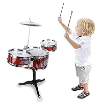Small Plastic Drum Set Toy for Kids Age 3 - 6 Years Old Toy Musical Instruments Playing Rhythm Beat Toy Great Gift for Boys Girls