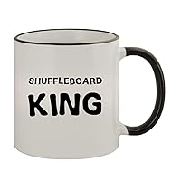 Shuffleboard King - 11oz Ceramic Colored Rim & Handle Coffee Mug, Black
