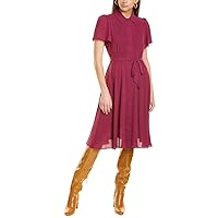 Nanette Nanette Lepore Women's Elegant Flutter Sleeve Dress with Pintuck Details, Tie String Waist, and Beautifully Draped Fabric, red, 10