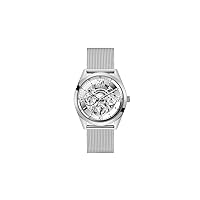 GUESS Mens Dress Multifunction 42mm Watch – Silver-Tone Stainless Steel Case with Silver Skeleton Dial & Mesh Bracelet