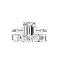 4 CT Emerald Cut Colorless Moissanite Wedding Ring Set for Women, Three Stone Handmade Moissanite Diamond Bridal Engagement Rings, Anniversary Propose Gifts Her