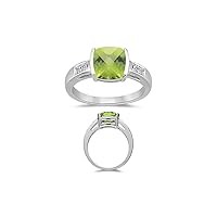 0.09 Cts Diamond & 2.04 Cts AAA Peridot Ring in 14K White Gold