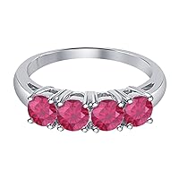 4 Stone Round Cut 14k Gold Over .925 Sterling Silver Ruby Half Eternity Engagement Wedding Band for Women's.
