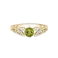 Celtic Knot 5MM Round Green Peridot Gemstone 925 Sterling Silver Solitaire Promise Ring