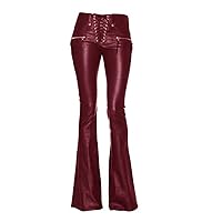 Bell Bottom Faux Leather Pants for Women High Waisted Pants Y2k Pants Black Leather Pants
