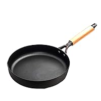 Cast Iron Round Wok with Wood Handles and Lid,Not-Stick Iron Flat Bottom Wok,Multi Cookware Pots and Pans Sets C