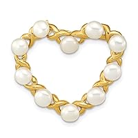14k Gold 4 5mm Button White Freshwater Cultured Pearl Love Heart Brooch Jewelry for Women