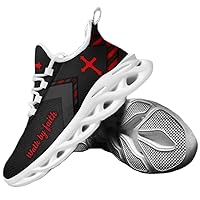 Walk by Faith Shoes for Men, Red Cross God Printed Sneaker, Faith Christian Running Tennis Walking Shoes, Gift for God Lover