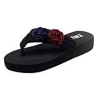 Leather Sandals For Women Women Girls Floral Wedges Bohemian Style Flip Flops Sandals Slippers Beach Shoes