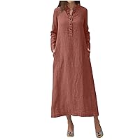 Womens Dresses Plus Size Casual Long Sleeve Solid Color Casual Maxi Long Shirt Dresses with Pockets