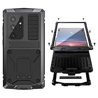 Samsung S24 Plus Metal Bumper Silicone Case with Stand Built-in Screen Protector Gorilla Glass Hybrid Durable Military Shockproof Heavy Duty Rugged Outdoor Man Full Body Camera Cover (Black)