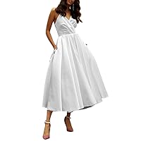 Spaghetti Straps Homecoming Dresses with Pockets V Neck Short Wedding Dresses for Bride Formal Wedding Guest Dress