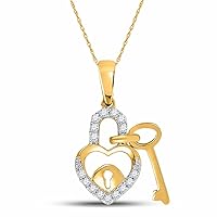 0.50Ct Round Cut White Diamond 925 Sterling Silver 14K Yellow Gold Finish Diamond Heart Lock Key Dangle Pendant Necklace for Women's & Girl's