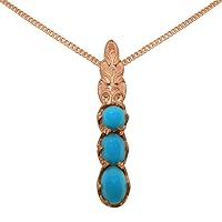 LBG 9ct Rose Gold Natural Turquoise Womens Trilogy Pendant & Chain Necklace - Choice of Chain lengths
